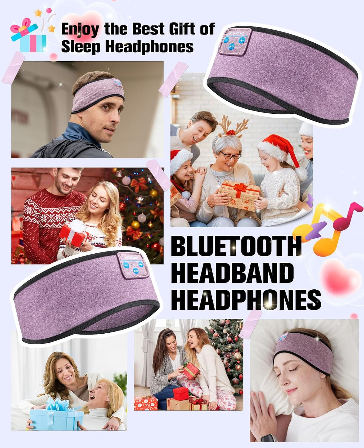 Voerou Sleep Headphones Bluetooth 5.4 Headband, Breathable Sports Headband Sleeping Headphones Eye Mask Music Earbuds, Perfect for Sleep Exercises Workout Yoga Travel, Cool Tech Gadgets Gifts for Men