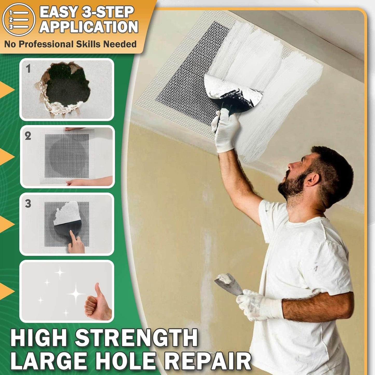 12 X 12 Inch Drywall Repair Kit - Heavy Duty Self-Adhesive Mesh Drywall Patch Kit for Large Holes, Quick & Easy Wall Patch Repair kit for Wall and Ceiling (Repair 5)