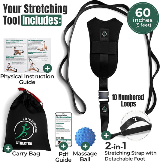 Stretch Strap with Loops Physical Therapy - Full Body Exercise Straps for Stretching with Detachable Foot - Leg & Calf Stretcher for Plantar Fasciitis, Physical Therapy, Pain Relief, and Flexibility