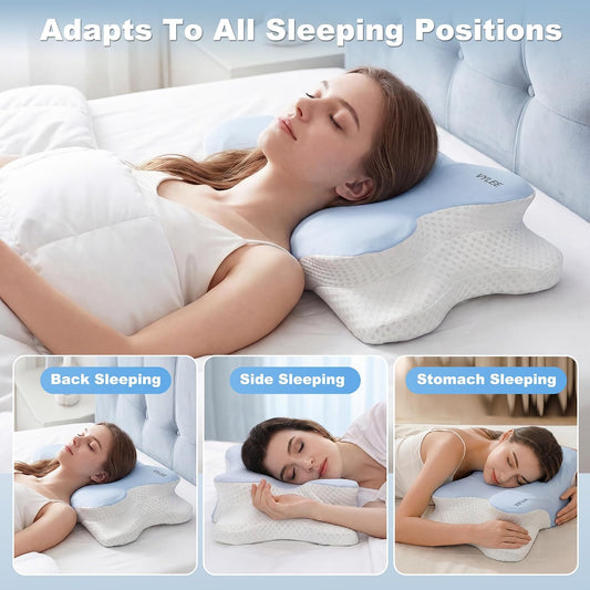 VYLEE Cervical Neck Pillow for Pain Relief, Ergonomic Memory Foam Pillow for Neck Support, Cooling Contour Orthopedic Pillow for Side, Back & Stomach Sleepers | Ergonomic contour pillow supports proper neck alignment for side, back & stomach sleepers