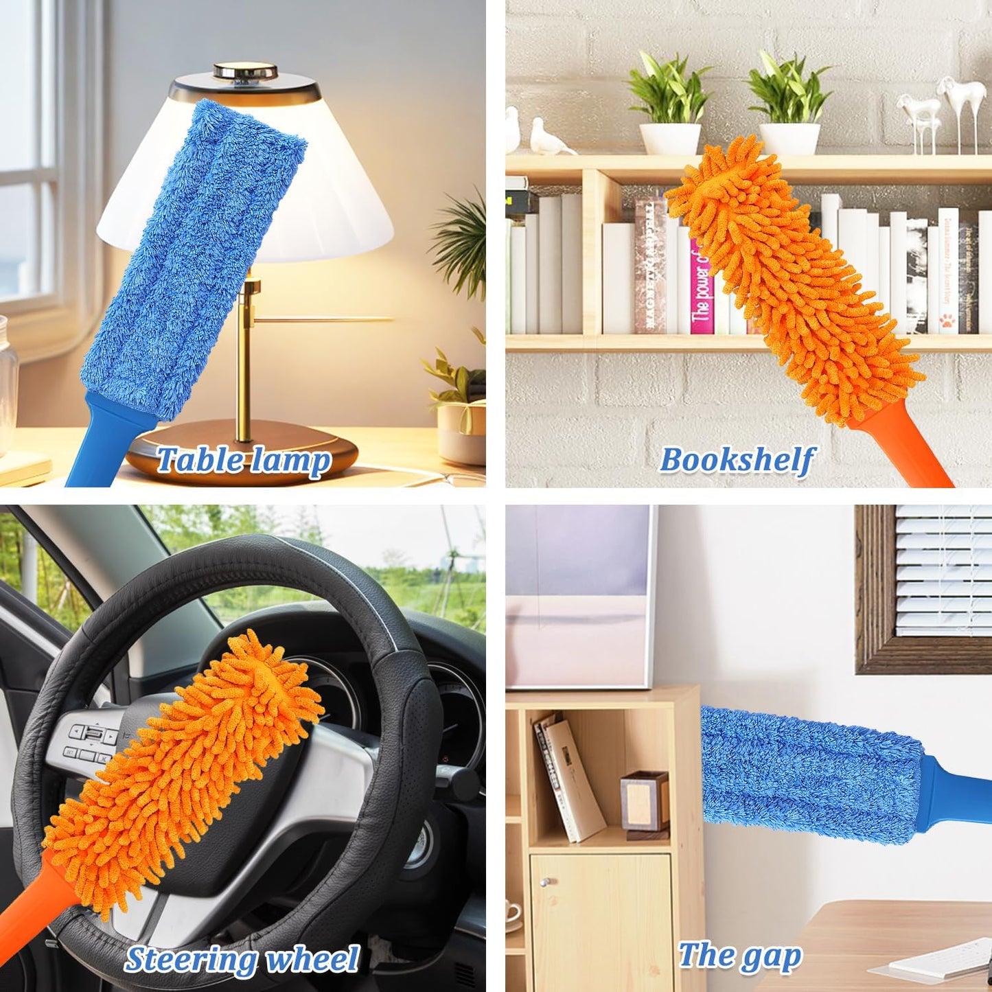 Gap Cleaning Feather Duster - 1 Pack 100 inch Telescoping Gap Dust and 2 Pack 15 inch Gap Cleaning Hand Dusters, Microfiber Feather Duster for House Hold