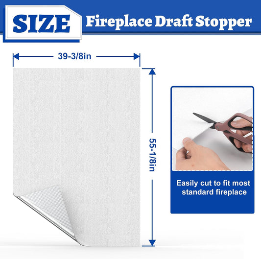 Fireplace Cover, 3-Layer Insulation Fireplace Draft Blocker with Strips, Inside Fireplace Draft Stopper Stops Heat Loss & Keep Drafts Out, Covers Up to 39" x 55" Fireplace, White Surface