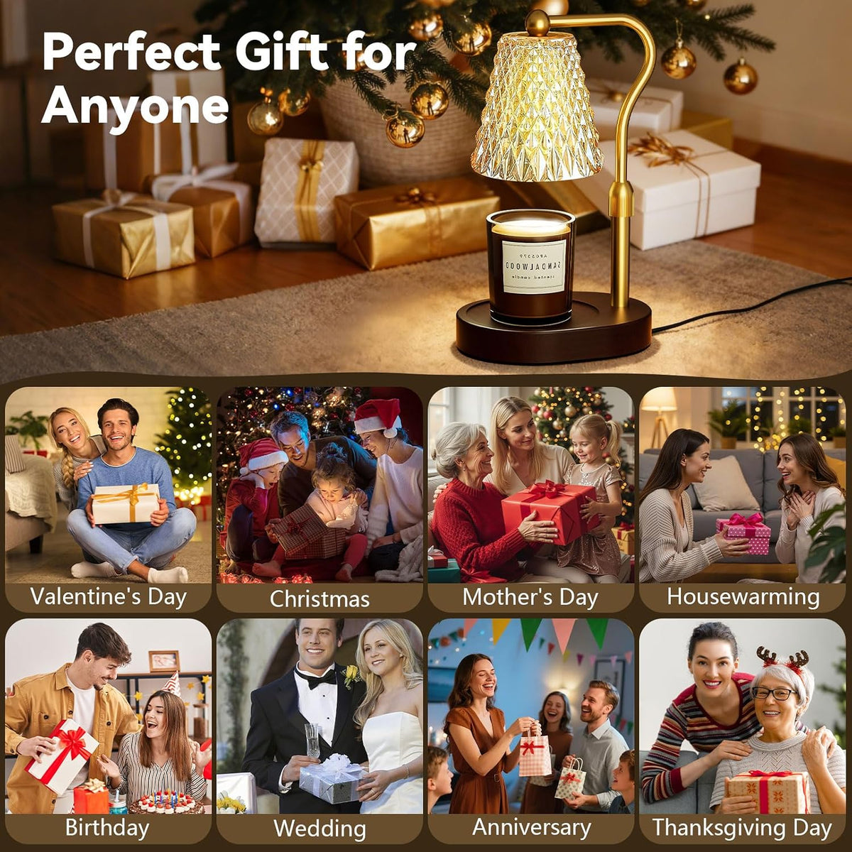 Candle Warmer Lamp with Timer Dimmer, Birthday Gifts for Women Mom, Height Adjustable Wax Melt Warmer for Jar Candles with 2 Bulbs, House Warming Gifts New Home Decor