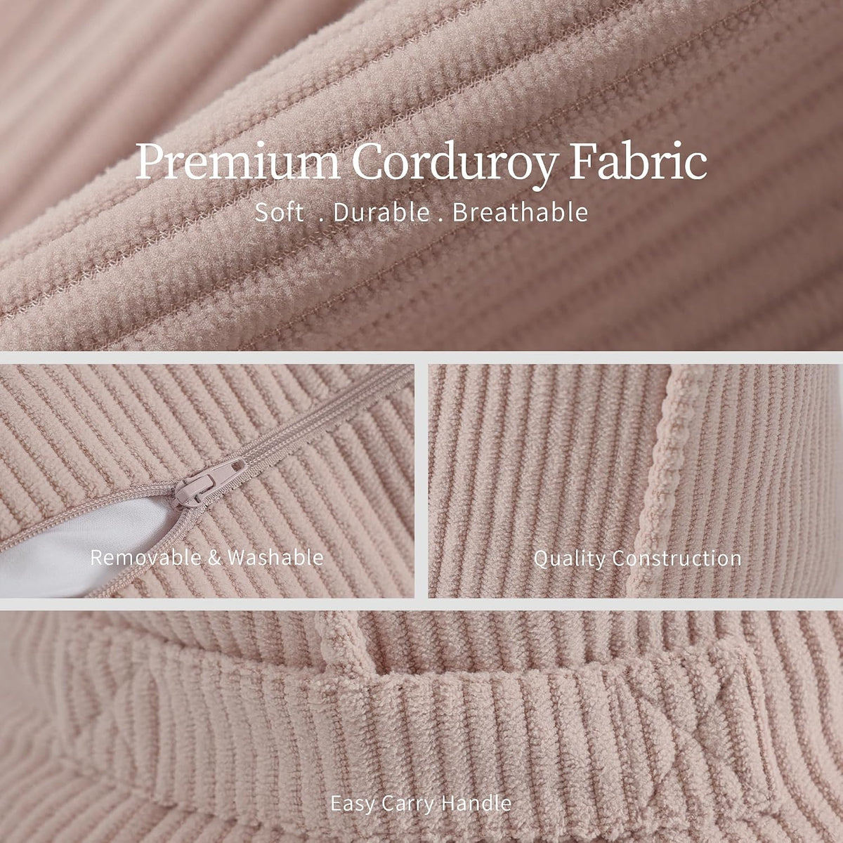 Pat. Pend. Corduroy Lumbar Support Back Pillow for Watching TV, Reading & Gaming, Ergonomic Triangle Support Cushion for Sofa, Armchair & Bed Sitting, Removable Washable Cover, Beige Gray