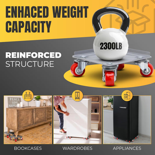Furniture Moving Dolly Set – Heavy Duty 2300 lb Capacity, 5-Wheel System with Lifter Tool, 360° Swivel Casters, Floor-Safe Design, Includes Gloves & Bag – Move Heavy Items Easily
