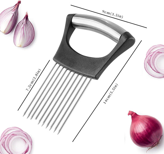 Onion Slicer, Mumulo Stainless Steel Onion Cutter for Slicing and Storage Onions, Tomato, Eggs and Vegetables, Protective Cover Included, Dishwasher Safe (Black)