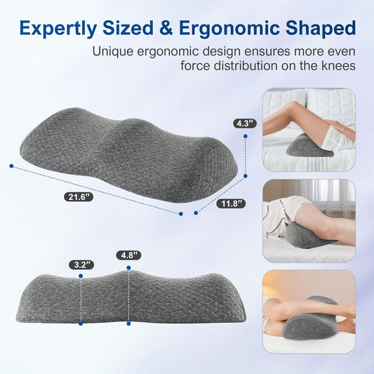Ergonomic Knee-contouring Wedge Pillow for Back Sleeping, Memory Foam Bolster Leg Pillow for Muscle Relaxation, Sleep Improvement, Knee Support, Leg Elevation, Skin-friendly Air-Layer Fiber(Dark Grey)