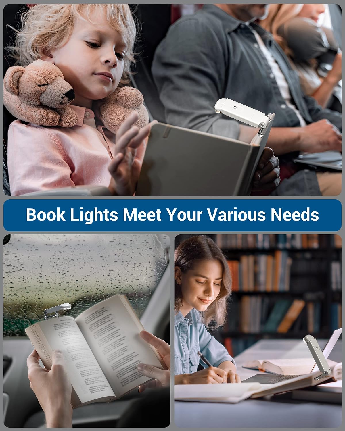 DEWENWILS USB Rechargeable Book Reading Light, Clip on Book Light (Blue)