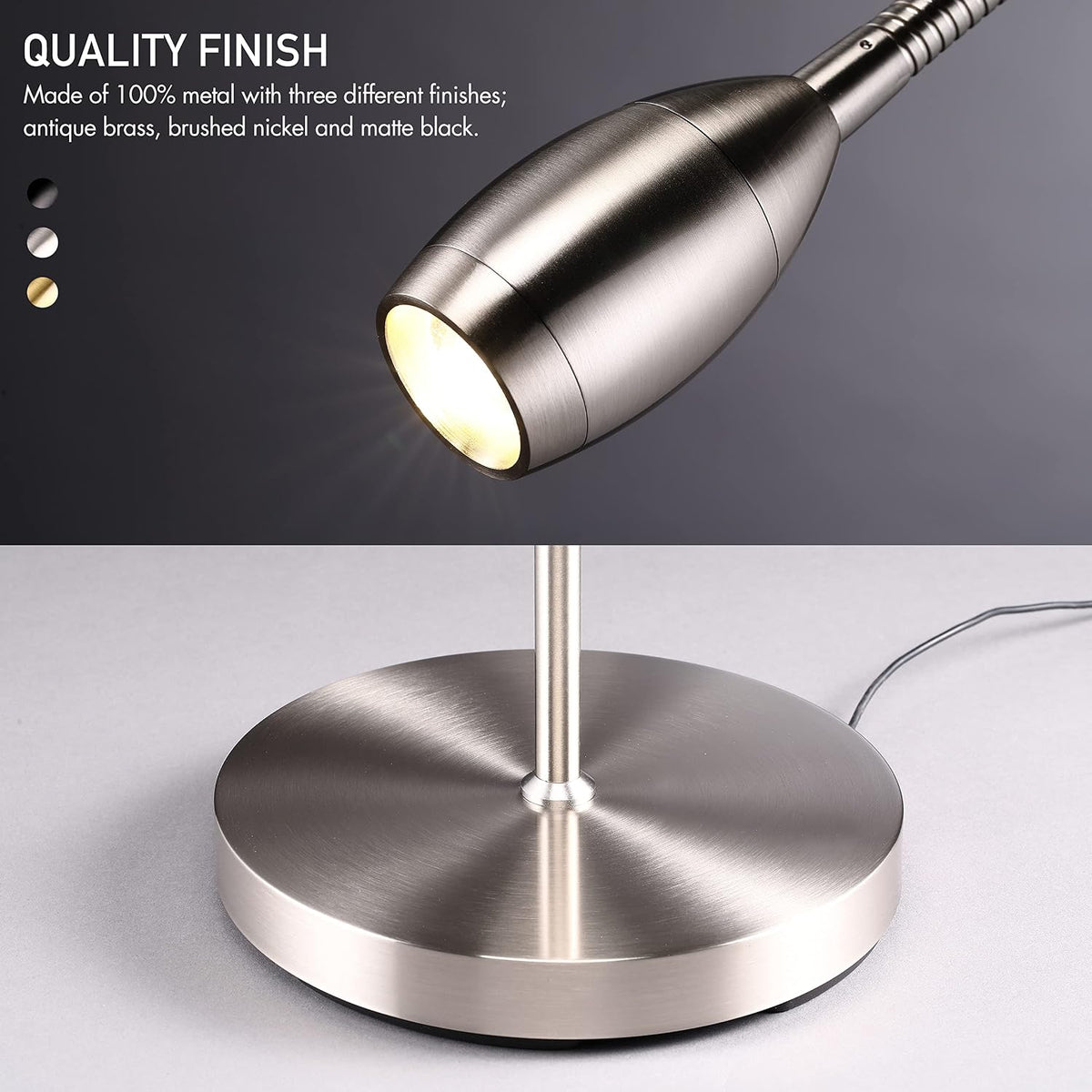 O’Bright Ray – Adjustable LED Beam Floor Lamp, Dimmable and Zoomable Spotlight, Flexible Gooseneck, Reading/Crafting Standing Lamp, Work Table Light, Matte Black