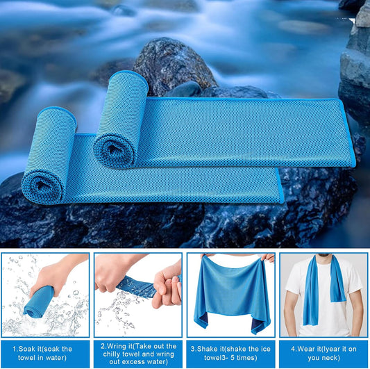 CADONO 4 Pack Cooling Towel (40"x12"), Soft Breathable Chilly Towel, Ice Towel, Microfiber Towel for Yoga, Sport, Running, Workout,Gym, Camping, Fitness, Workout & More Activities(Multicolor)