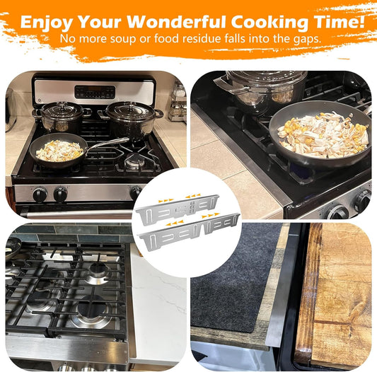 Stove Gap Covers Stainless Steel, Stove Gap Filler Between Stove and Counter, Stove Gap Guards and Range Trim Kit, Easy Retractable Length 13.8" to 27.6", Width 1", Heat-Resistant Stove Guard (2 Pack)