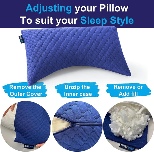 Sidney Sleep Mini Travel Size Neck Pillow - Knee, Back Lumbar and Support - Small Curved Pillow - 14 x 19 Inches - Adjustable Loft - Washable - Drawstring Backpack Included (White)