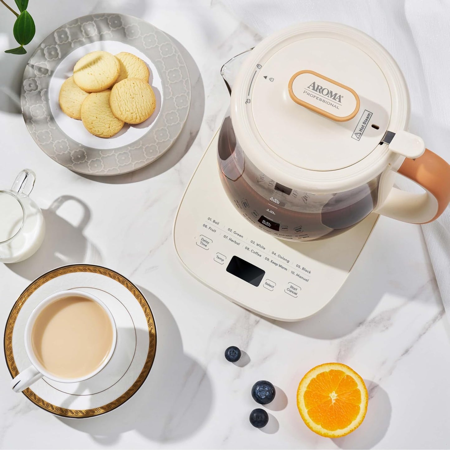 AROMA® Professional Infusion Glass Electric Tea Kettle with Temperature Control and 10 Preset Modes (6 Cups, 1.5 Liters)