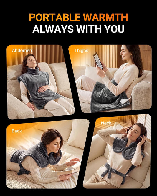 Electric Heating Pad for Neck Shoulder: 33x24in, ETL Certified | Heating Pad for Back Pain Relief - 6 Heat Levels, Weighted Heat Pad Hands-Free, Auto Shut-Off, Flannel Gifts for Women Men