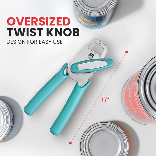 Zulay Kitchen Can Opener with Large Bottle Opener | Heavy Duty Stainless Steel Manual Can Opener with Turn Knob and Soft Grip Handles - Black