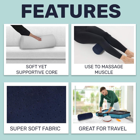 AllSett Health Firm Cervical Neck Roll Memory Foam Pillow, Bolster Pillow, Round Neck Support for Sleeping | Bolster for Bed, Legs, Back and Yoga