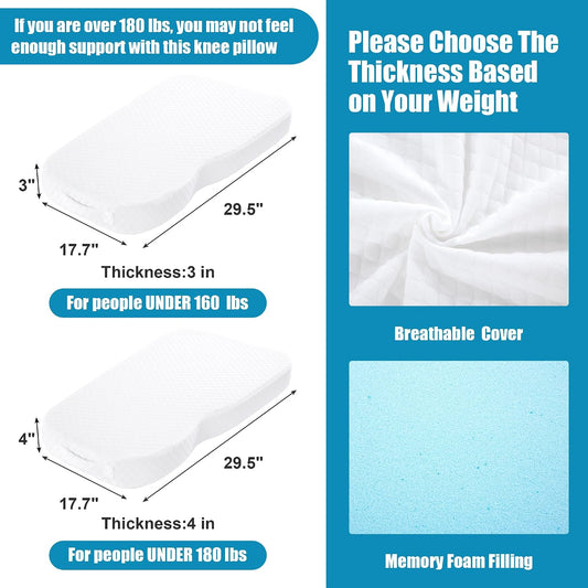 HOMBYS Memory Foam Knee Pillow for Side Sleepers, Leg Pillow for Knee, Separates The Knees for Body Alignment-Between Leg Pillow for Lower Back Pain Relief and Pregnancy Support -(18"x30"x4", Grey)