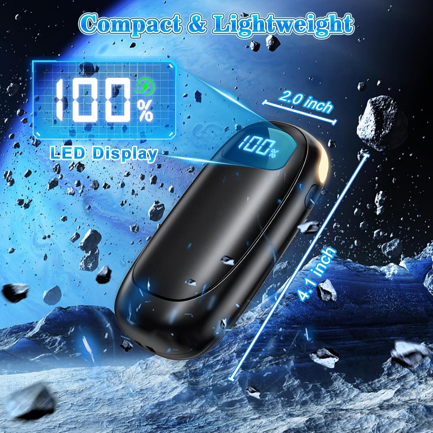 Hand Warmers Rechargeable, Electric Dual-Sided Heating with LED Display & Flashlight, Max 127℉, 13Hrs Long Lasting Pocket Heater for Raynauds, Golf, Hunting, Camping, Birthday Gifts for Men Women