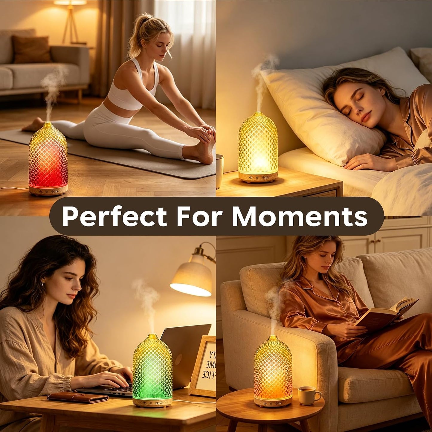 Essential Oil Diffuser 150ml, Glass Diffuser with Ultrasonic Small Humidifier, 7 Color Lights, 1/2/4H Timer, Quiet Auto Shut-Off Oil Diffuser for Bedroom, Home, Office (Silvery)