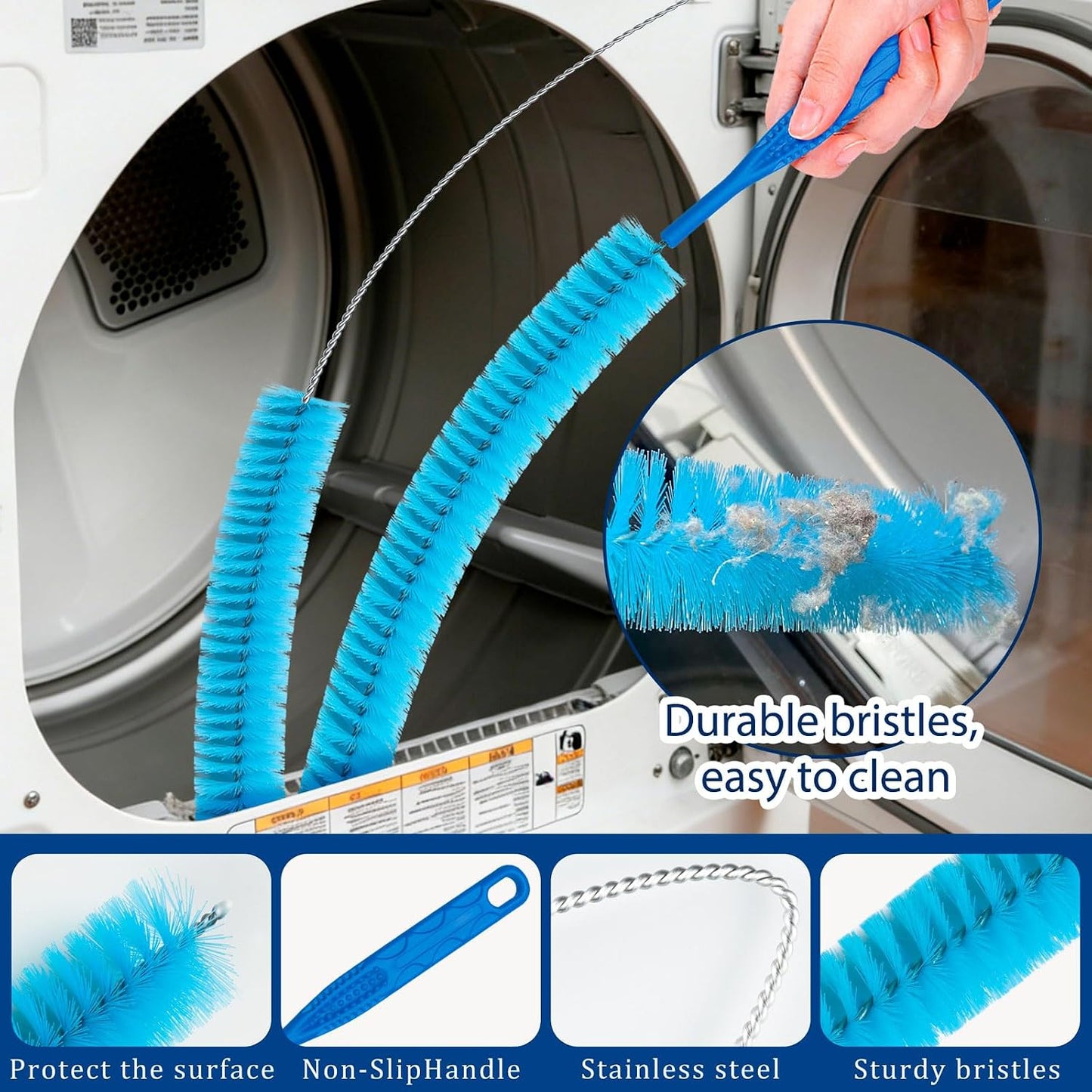 Dryer Vent Cleaner Kit,4 Pieces Dryer Lint Cleaner Vacuum Attachment & Brush Tool–Dryer Vent Cleaning Kit for Front Load,Dryer Lint Trap Cleaner with Hose,Dryer Vent Cleaner for Lint Removal (Black)
