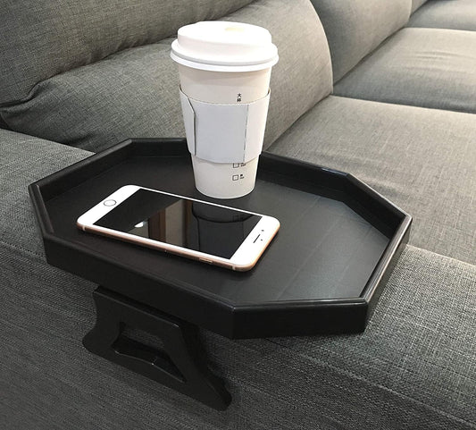 Sofa Arm Clip Table, Armrest Tray Table, Drinks/Remote Control/Snacks Holder … (Platic, Brown)