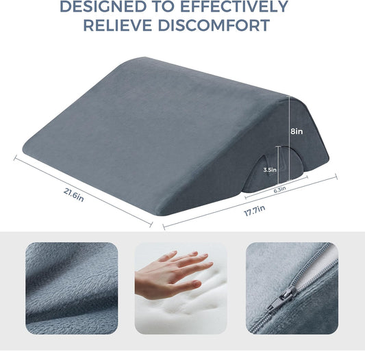 Ganondorf Knee Pillow for Back Sleeping, Premium Foam Wedge Pillow for Legs, Leg Elevation Pillow with Removable Washable Cover, Triangle Pillow for Knee, Hip & Back Support, Grey