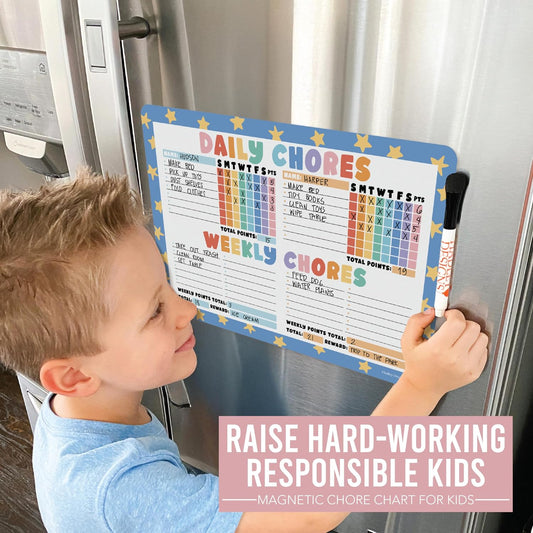 Hadley Designs Magnetic Chore Chart for Kids Multiple - Chores Board for Refrigerator, Dry Erase Task Chart for 2 Kids Daily Behavior, Family Weekly Planner Teens and Adults, Boho Pastel Chore Board