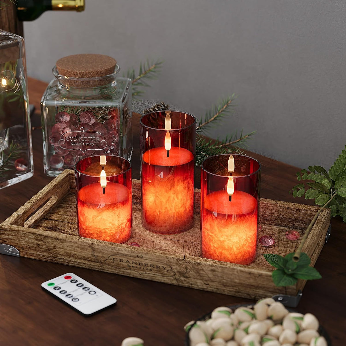 Battery Operated Flameless Candles with Remote & Timer, Gold Glass 3Pack