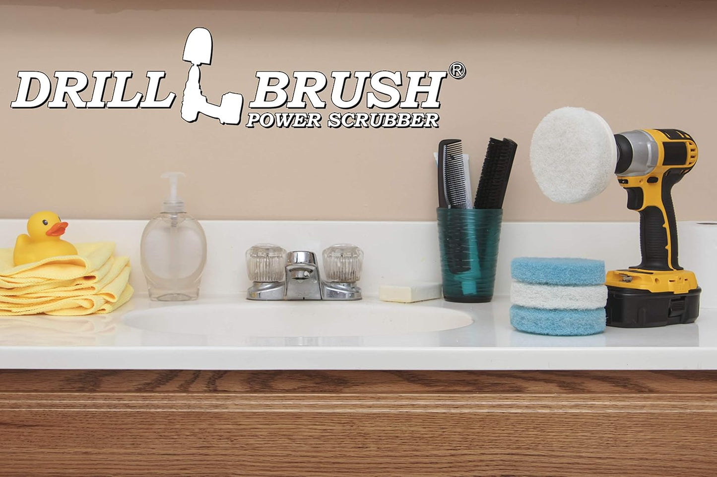 Cordless Drill Attachment - Acid Rain - Pool Tile - Granite - Shower Doors | Scrub - Scour - Drill Pads - Hard Water Stain Remover - Soap Scum - Mold - Mildew - Mineral - Rust - Calcium - Limescale