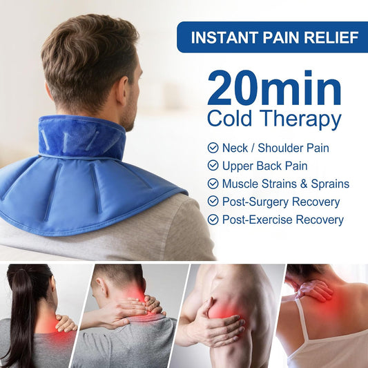 LotFancy Ice Pack for Neck Shoulder, Reusable Cold Neck Wrap for Pain Relief, Flexible Gel Pack with Adjustable Straps, Cold Compress Therapy for Injuries, Swelling, Strains, Sprains