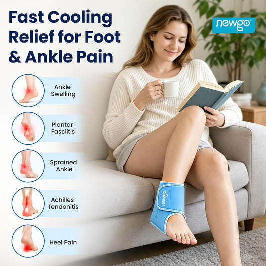 NEWGO Ankle Ice Pack Wrap for Plantar Fasciitis, Swelling & Sprain Relief | Reusable Heel Pain Relief, Stay Cold Longer, Flexible Gel, Leakproof, Easy to Wear, Achilles Tendonitis, Injury Recovery