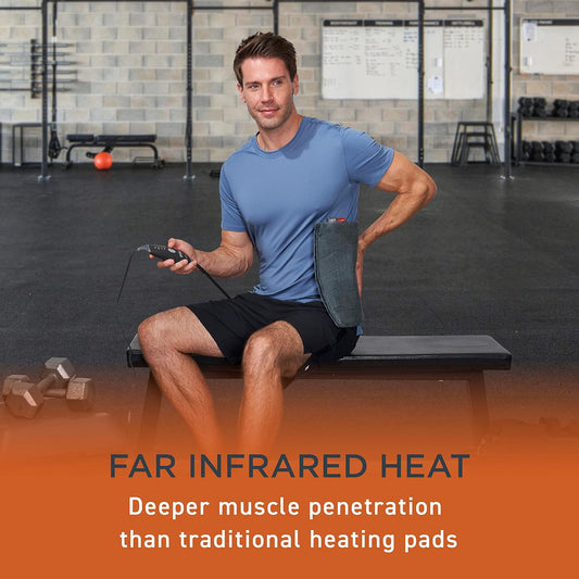 Pure Enrichment PureRelief Pro Far Infrared Ultra-Wide Heating Pad - Muscle Relief for Back, Neck, Shoulder, & Knee Pain in Athletes, 4 Heat Settings, Dry/Moist Heat, 20” x 24” Wide Size (Iron Gray)
