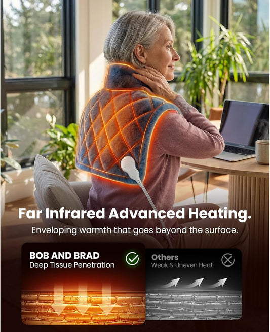 BOB AND BRAD Weighted Heating Pad for Neck and Shoulders,FSA Eligible/HSA Eligible, 2.2lb Neck Wrap with Far-Infrared Ceramic Beads, 20" x 22" Soft Heated Thermal Blanket, Gifts for Mom Women Dad