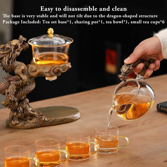 Magnetic Teapot Glass Teapot with Infuser Gongfu Tea Set for Adults | Magnetic Tea Maker Gongfu Tea Set with Glass Teapot Infuser, 6 Cups, Semi Automatic Teapot for Loose Leaf Tea
