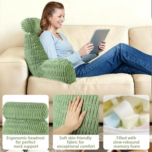Reading Pillow for Bed, Back Rest Bed Pillow for Sitting Up(Green,Standard) | Back Support Pillows for Bed Sitting Up with a Cylindrical Pillow and Lumbar Pillow, Sitting Pillow for Bed Chair Pillow,18in