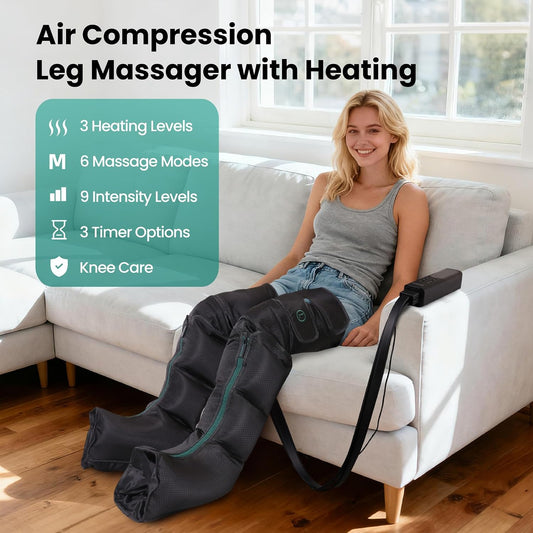 Leg Massager with Heat and Comression for Circulation and Pain Relief | Foot and Leg Massager Air Compression Boots with 9 Intensity Levels, Full Leg Recovery Therapy Mechine