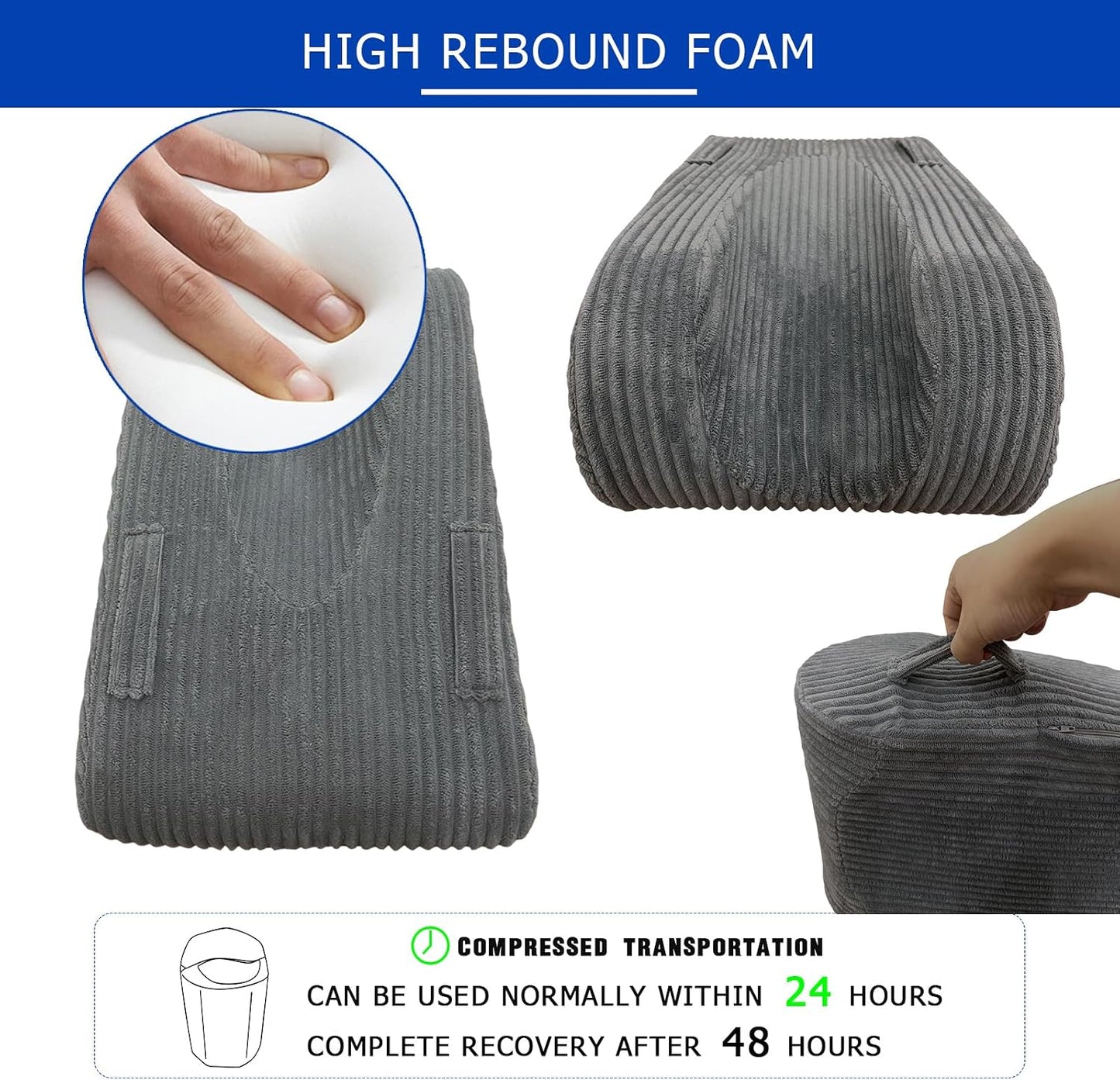 Double-Sided Knee Replacement Recovery Aids for After Surgery | Leg Elevation Pillow Extension & Elevation Wedge for Knee Hip Ankle Support, Corduroy Leg Support with Handles, Leg Lifter