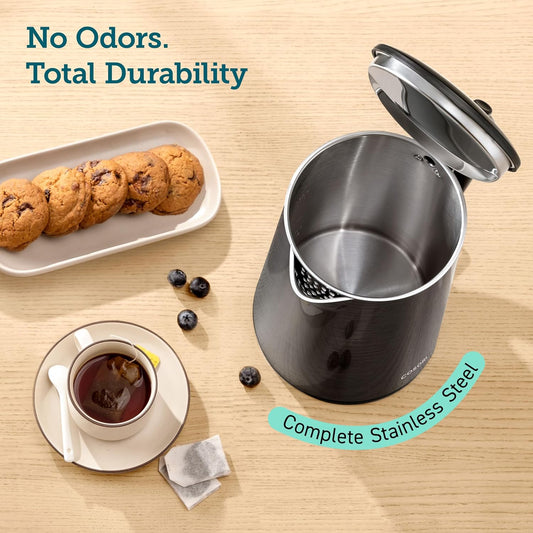 Cosori Stainless Steel Electric Kettle, Plastic-Free Interior, 1.5L, Black | Cool-Touch Double-Wall, Auto Shut-Off, Boil-Dry Protection, Tea Kettle, Hot Water Boiler, 1500W
