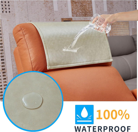 Non Slip Recliner Headrest Protector Washable Faux Leather Headrest Covers for Recliner Chair Waterproof Couch Head Rest Covers for Sofa,Furniture,Office Chair,Theater Seat (Black)