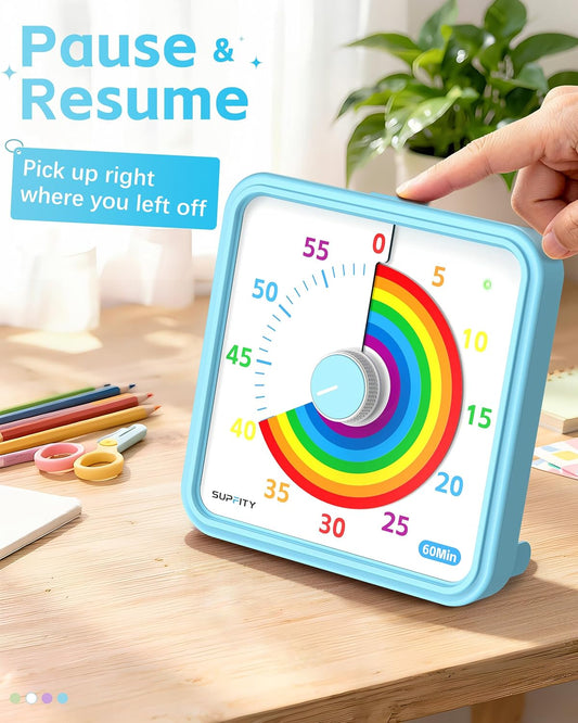 8-Inch Large Visual Timer for Kids 60-Minute Classroom Timer Magnetic | Countdown Timer with Pause Kickstands, Time Management Tool ADHD Timer Home School Kitchen and Office