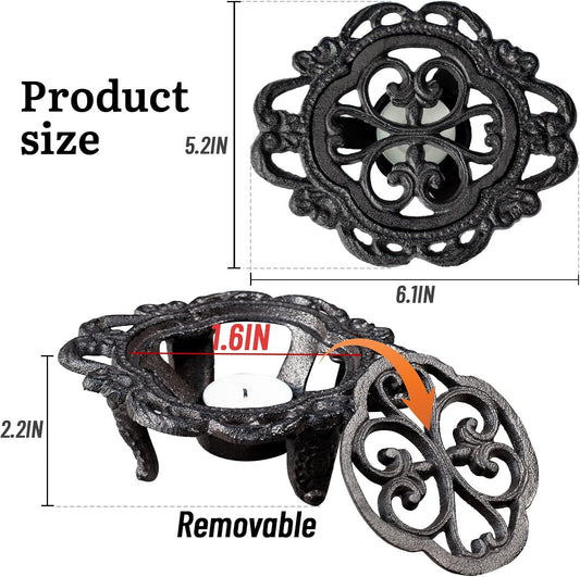 6.1 Inches Cast Iron Teapot Warmer Dish Cups Trivet,Flower-Shaped Design with Tealight Holder - Heavy Duty & Decorative Candle Holder Stands for Heat Food Coffee Milk or Tea