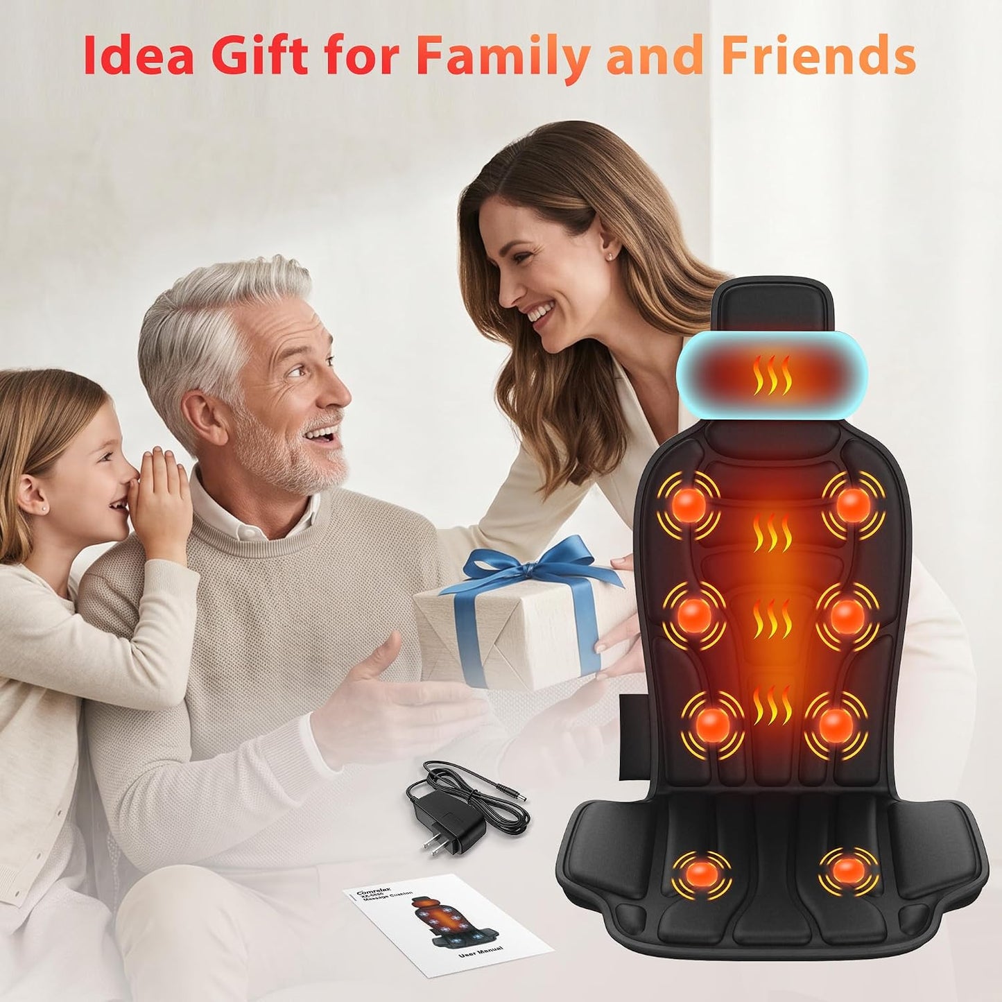 Massage Seat Cushion with Heat and Cooling Fan, Vibration Back Massager for Chair with 6 Motors, Chair Massager Pad for Office Chair, Sofa and Recliner, Jet-Black