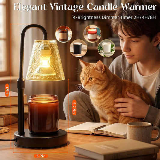 Glimra 2 Pack Candle Warmer Lamp with Timer,Dimmable,Adjustable Height