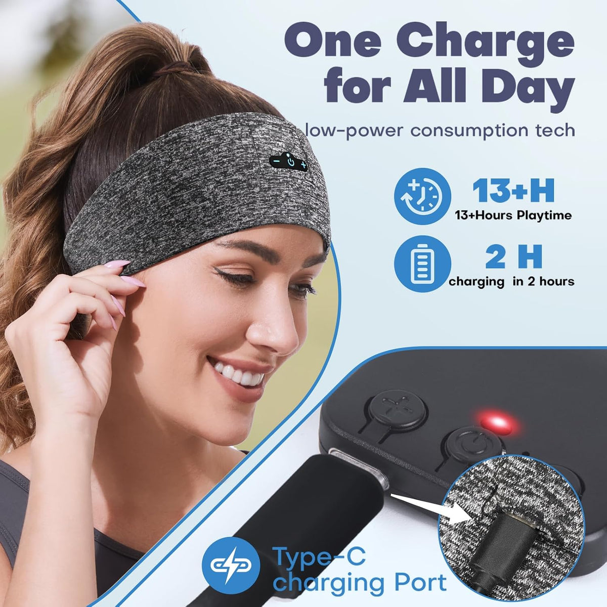 Sleep Headphones Bluetooth Headband for Side Sleeper 2-Pack, 17H Playtime, Wireless Headband Headphones with HD Stereo Speakers for Workout,Running,Yoga, Ideal Gifts for Men, Women, Teens