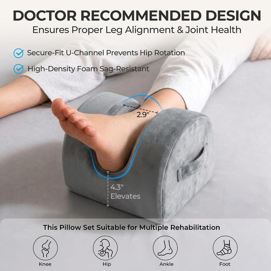 Knee Replacement Pillow with Handle - Knee Surgery Recovery Equipment, Leg Elevation Pillows After Hip Replacement, Recovery Aids for Hip Leg Ankle