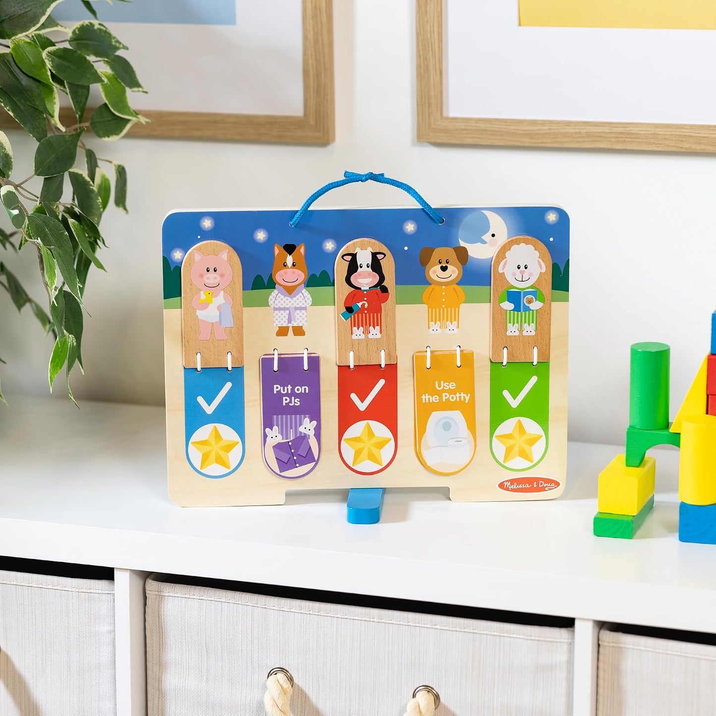 Melissa & Doug My Daily Routines Chart, Wooden Daytime and Nighttime Habit Tracker with Multi-Lingual Stickers, Hands-On, Screen-Free Preschool Toys for Girls & Boys Ages 3+ - FSC Certified
