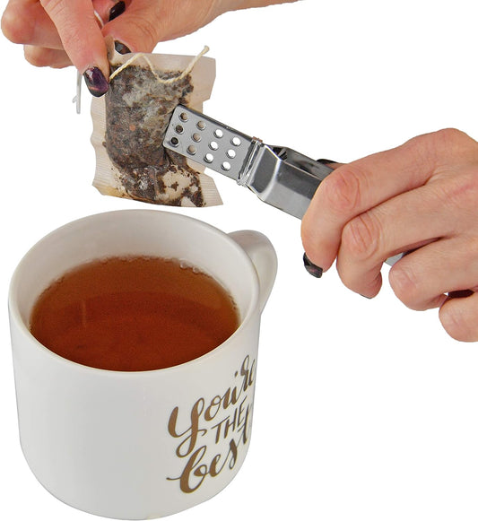 Home-X Stainless Steel Tea Bag Squeezer, Herbal Tea Infuser, Useful Kitchen Steeper Tongs, Strainer Holder Grip, Metal Kitchen Bar Tools-Set of 2