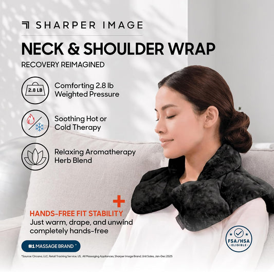 Sharper Image Heated Neck & Shoulder Wrap - Microwavable Warm & Cooling Plush Pad, Scented Aromatherapy (100% Natural Lavender & Herb Spa Blend), Pain Tension Headache Relief Therapy, Gift for Women