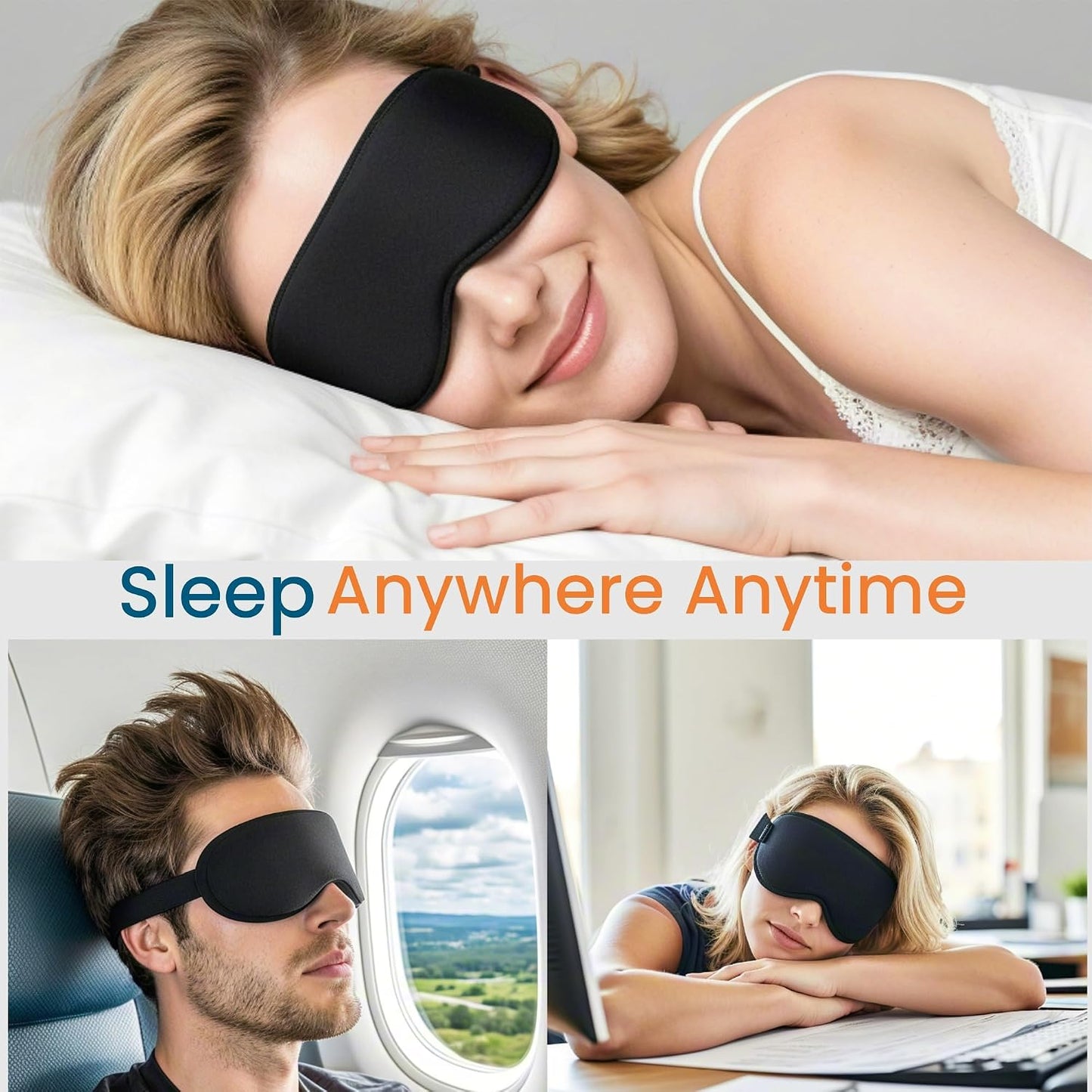 Allfulyun Sleep Mask for Side Sleeper Women Men, 3D Light Blocking Eye Mask,Soft Breathable Eye Shade Cover, Comfortable Night Blindfold,Zero Pressure Sleeping Mask for Travel, Nap, Black
