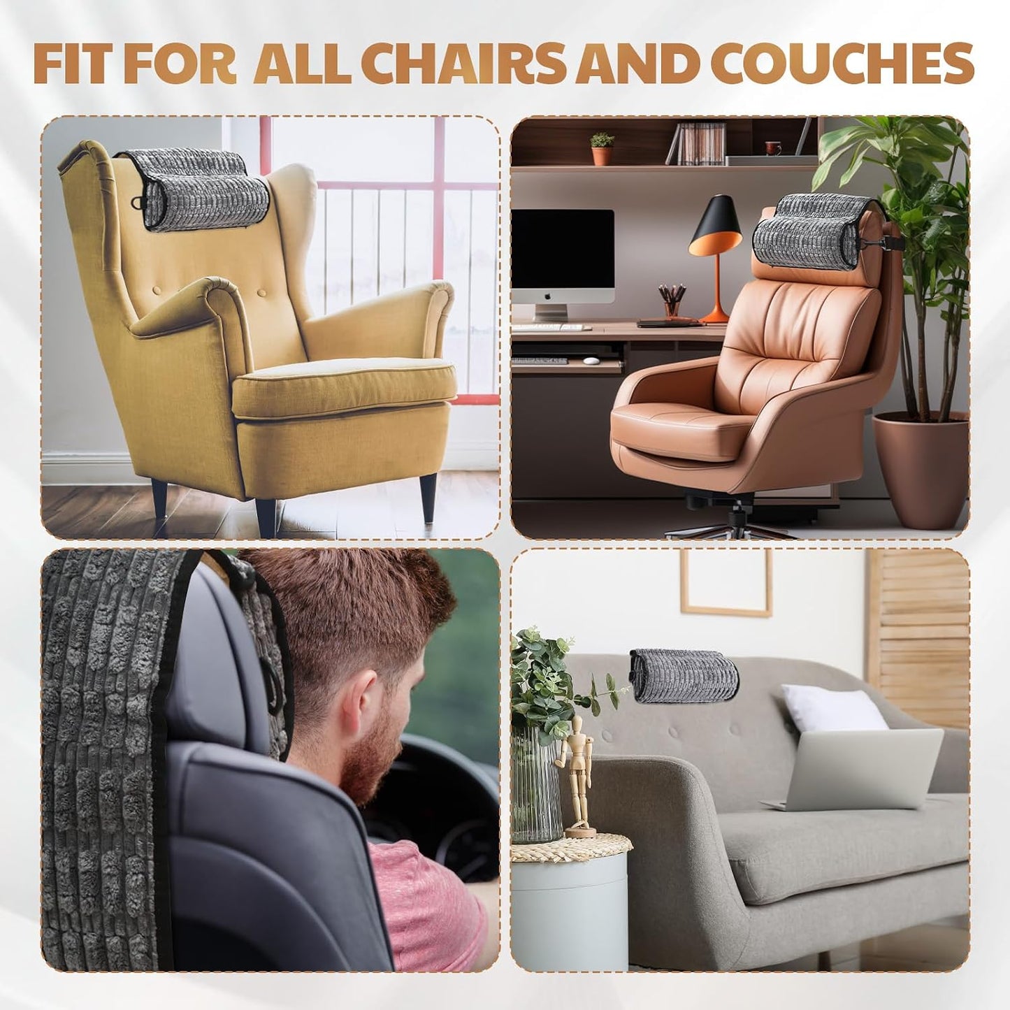 Chunful Headrest Recliner Memory Pillow Adjustable Support Cushions with Belt and Zipper for Neck Head Pain Relief Suitable for Sofas Recliners Office or Massage Chairs